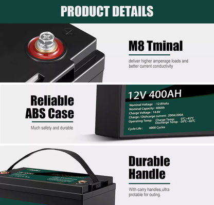 Bloco do bloco 400ah da bateria de lítio da energia solar Lifepo4 12V de ASGOFT para carrinhos de golfe do rv