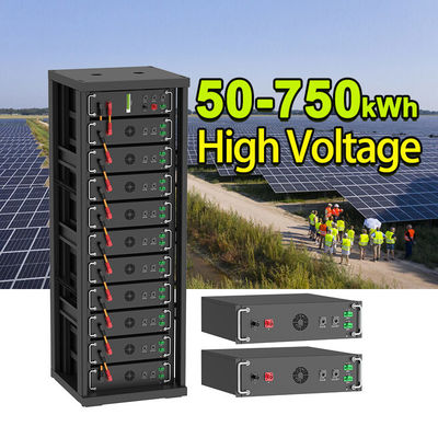 Alta tensão 15kwh-750kwh Bateria de ferro de lítio Lifepo4 51.2v 100Ah Bateria montada no rack Bateria de íons de lítio